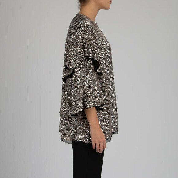 ISABEL Marant Metallic Silver Sequin Ruffle Top Sz Medium Womens Ruffle Sleeve - Picture 11 of 11